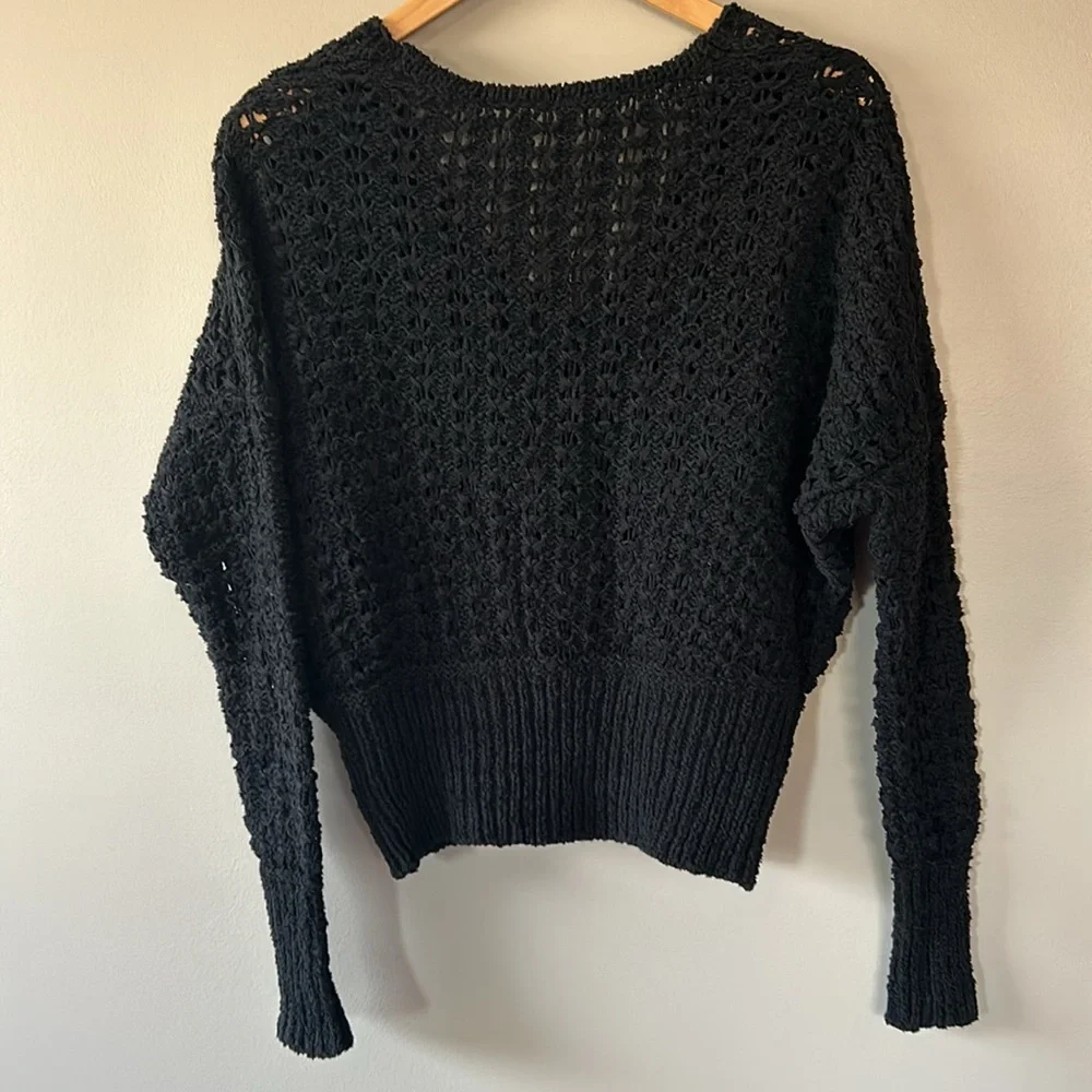 Free People Best of You V-Neck Cotton Sweater‎ Black Size XS